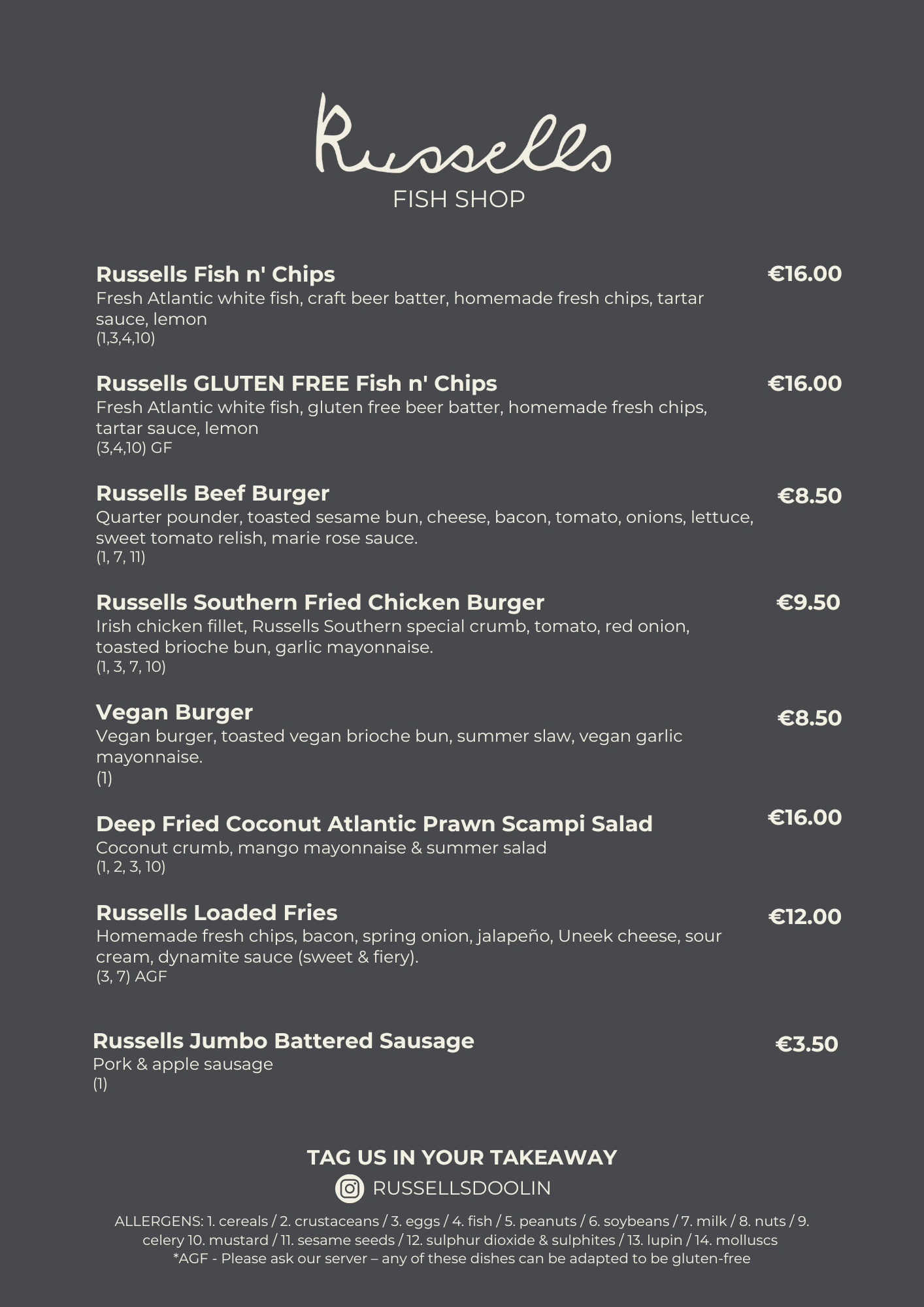 russells fishshop menu 2024 1